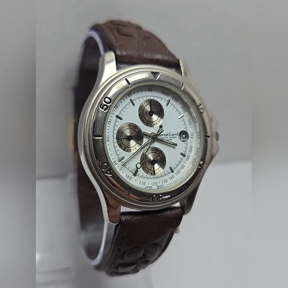 3 Dial Great Land Quartz 2348 St Still Back Wrist Watch Runs New Battery - Picture 3 of 11